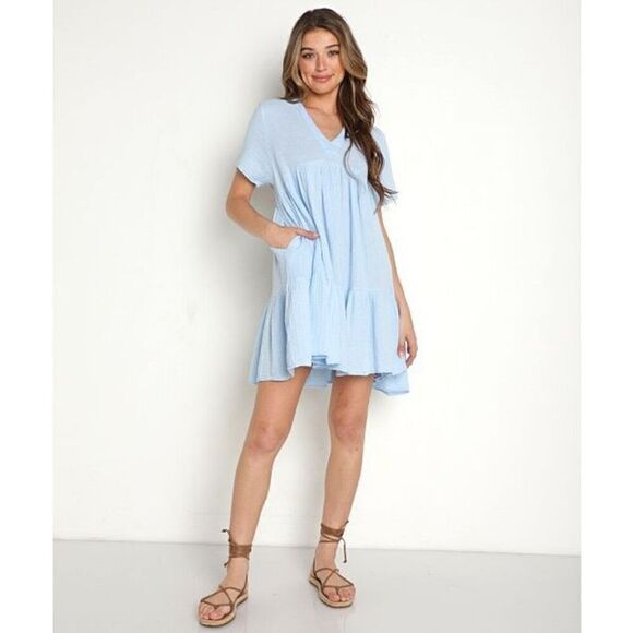 9Seed Resort El Matador dress 100% cotton light blue women's size small NEW NWT - Picture 1 of 9